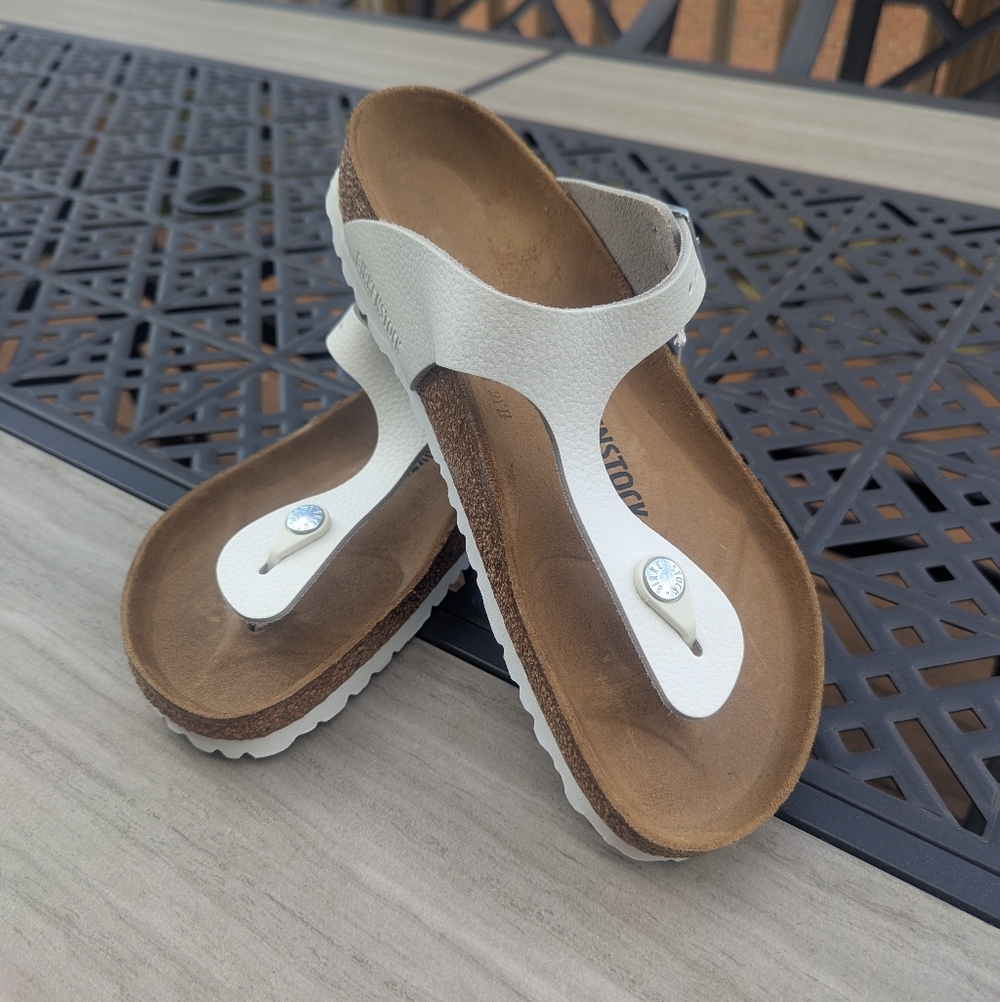 Birkenstock Gizeh 40 White Leather Flip Flop Sandals